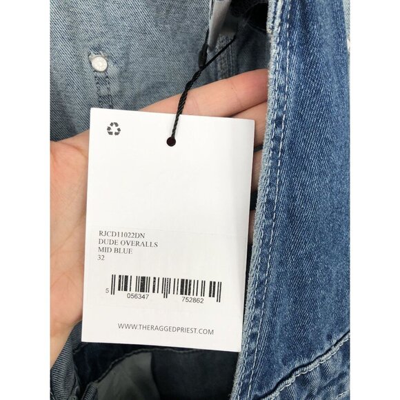 NWT The Ragged Priest Women's Denim Dude Overalls 32 Mid Blue Embroidered Logo - Picture 6 of 10